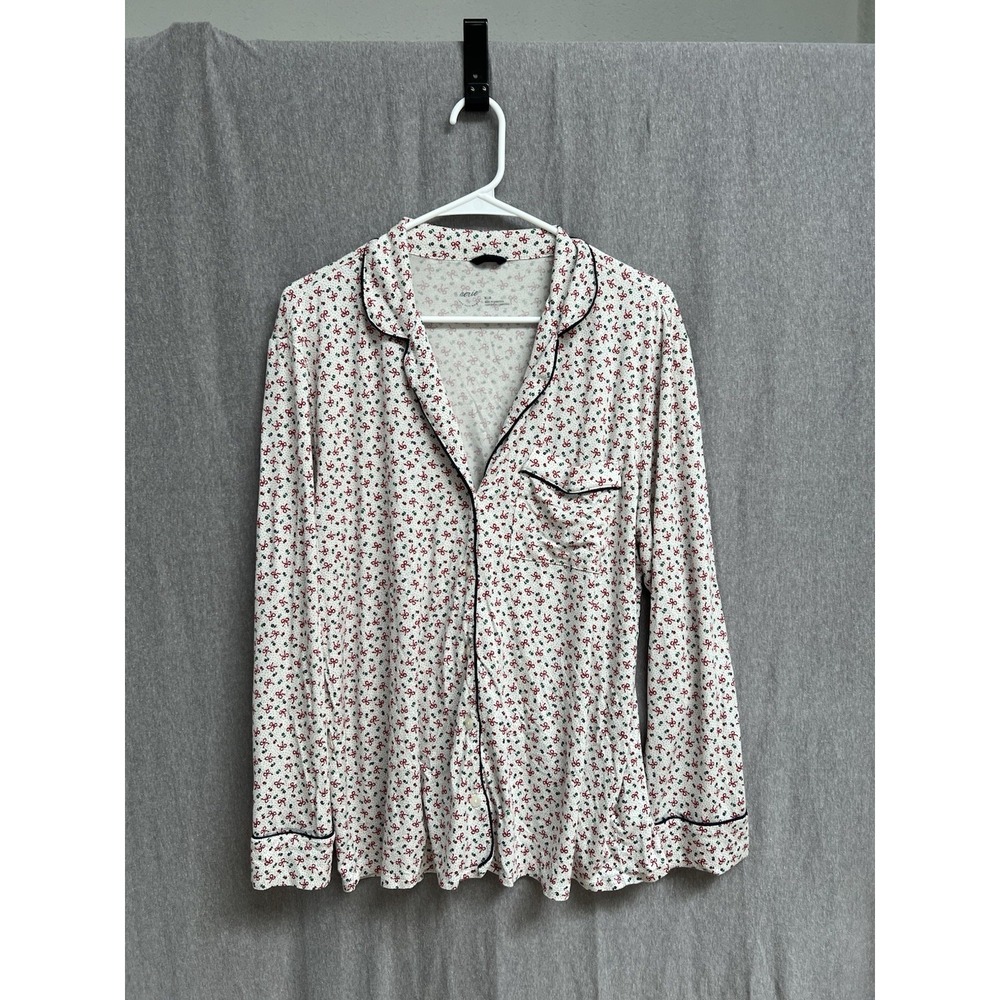 Aerie Pajama Top Women's Sz M Christmas Bow Floral Long Sleeve Button Up top